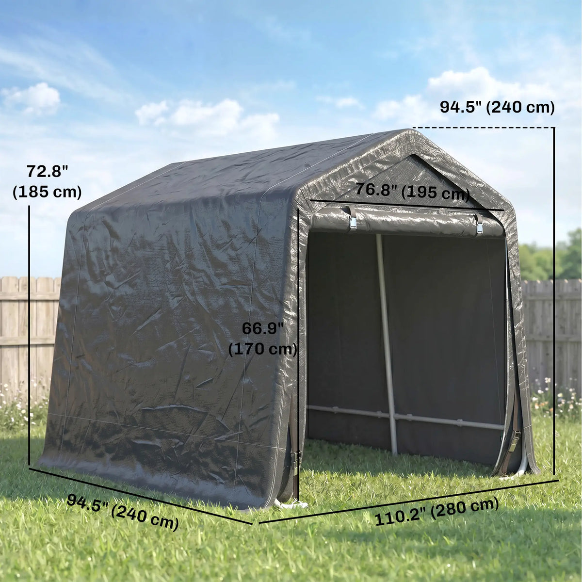 9.2' x 7.9' Garden Storage Tent, Metal Frame, Double Zipper Doors, Dark Grey Car Shelters at Gallery Canada