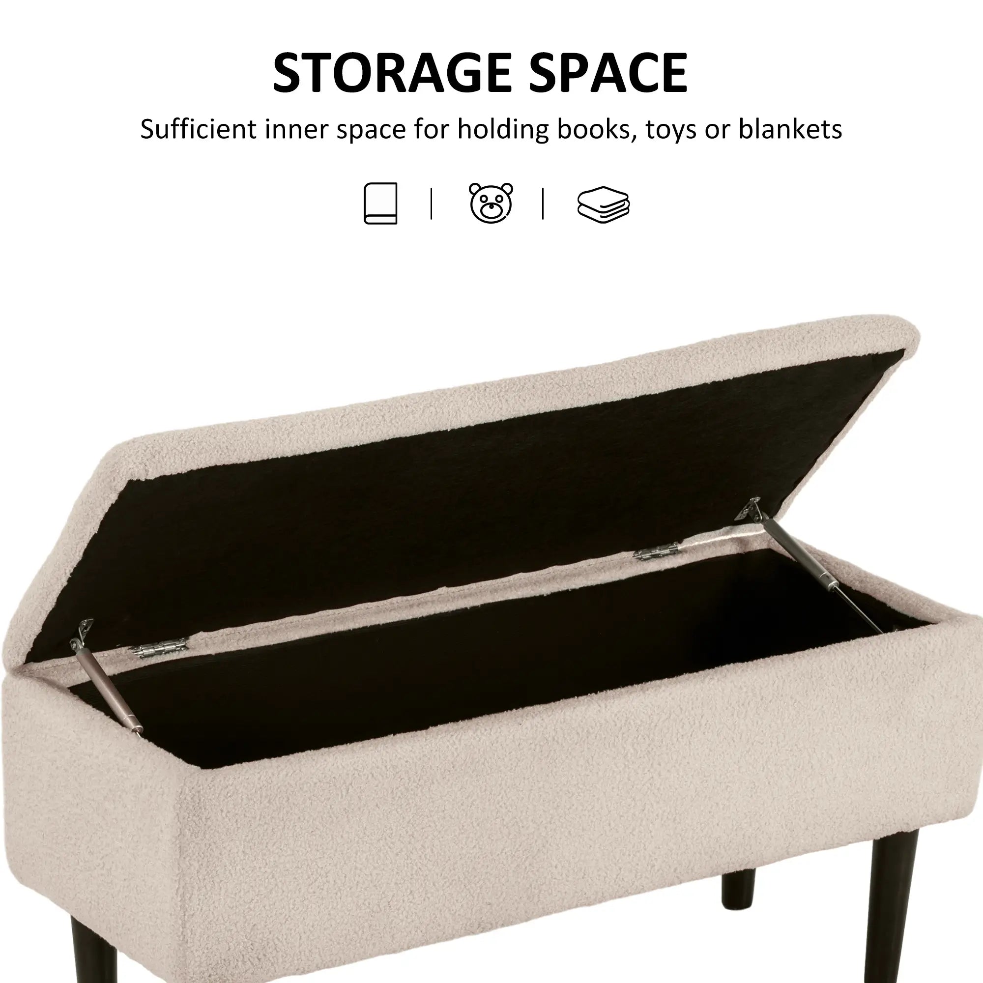 Modern Storage Bench, Ottoman with Lamb's Wool Upholstery, Cream White Storage Ottomans & Benches at Gallery Canada