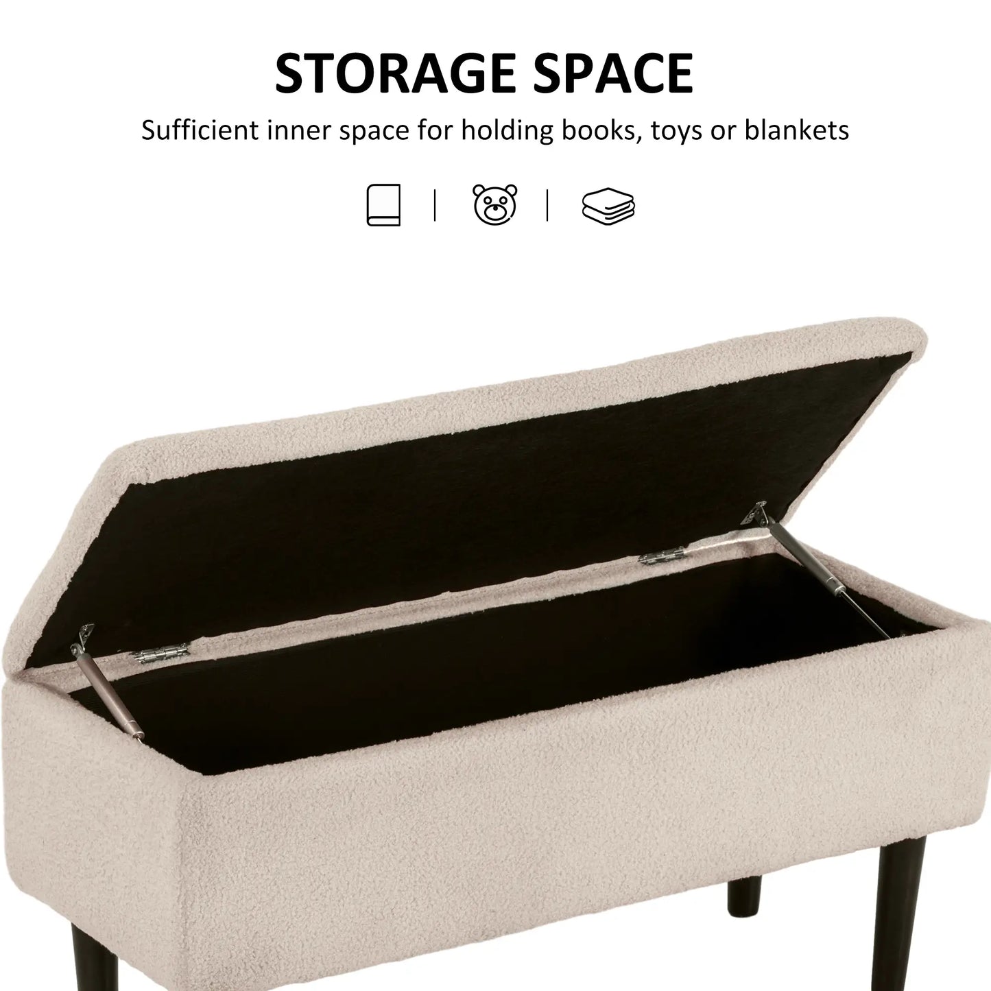 Modern Storage Bench, Ottoman with Lamb's Wool Upholstery, Cream White Storage Ottomans & Benches at Gallery Canada