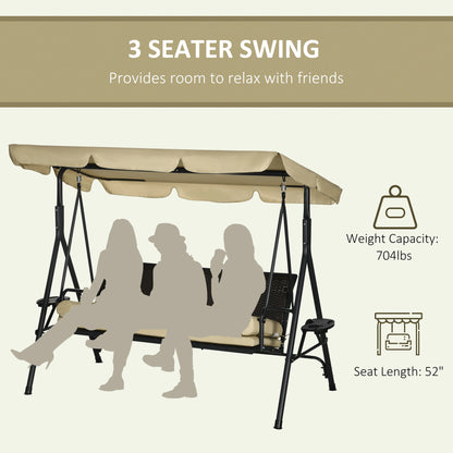 3-Seat Porch Swing with Canopy, Rattan Seat, Removable Cushion Patio Swings with Stand at Gallery Canada