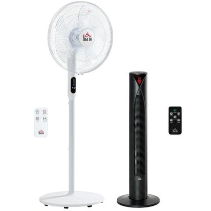 16" Tower and Pedestal Fan Set, Remote, Adjustable, White Tower Fans at Gallery Canada