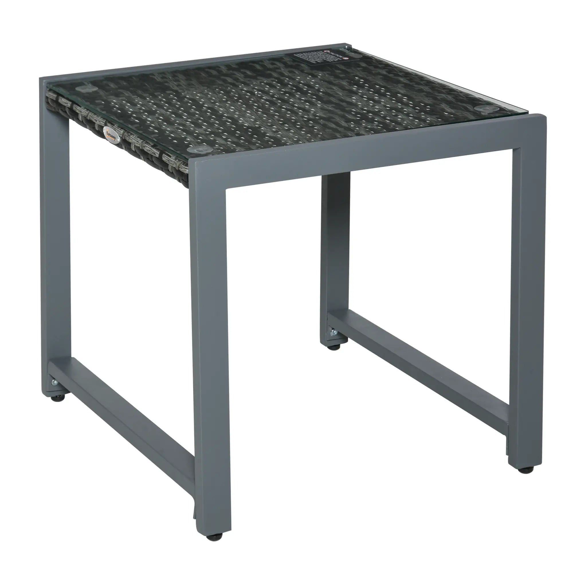 Rattan Coffee Table, Wicker Patio Side Table, Tempered Glass Top, Aluminum Frame, Gray Patio Side Tables at Gallery Canada