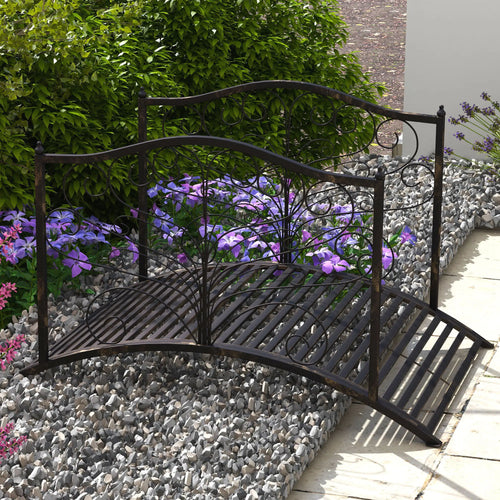 4FT Metal Garden Bridge, Decorative Arc, Guardrails, Black Bronze