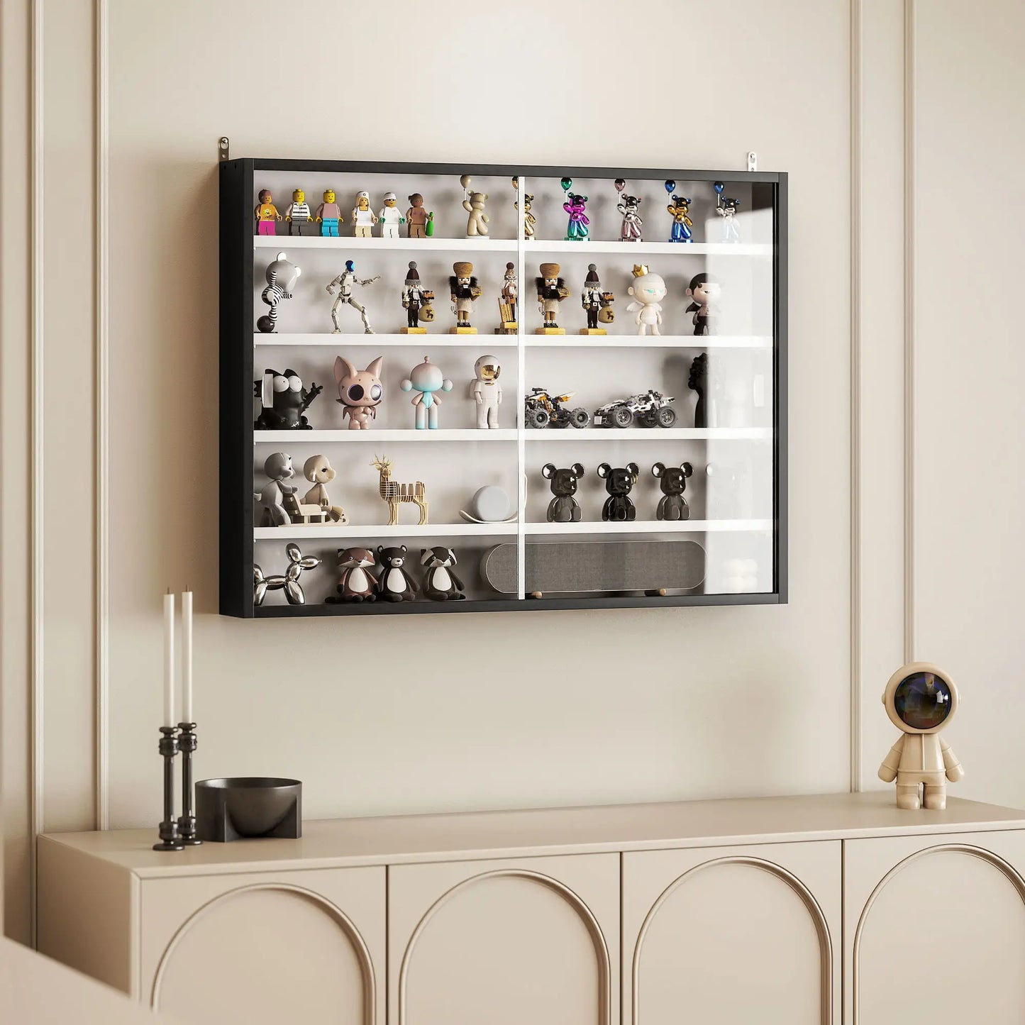 5-Tier Glass Display Cabinet, 2 Doors, 4 Adjustable Shelves, Black Display Bookshelves at Gallery Canada