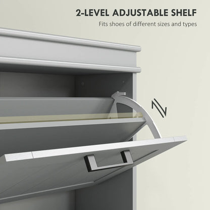 Slim Shoe Cabinet with 3 Flip Drawers and Adjustable Shelves, Narrow Shoe Cabinet for 15 Pairs of Shoes, Grey Shoe Storage Cabinets & Racks at Gallery Canada
