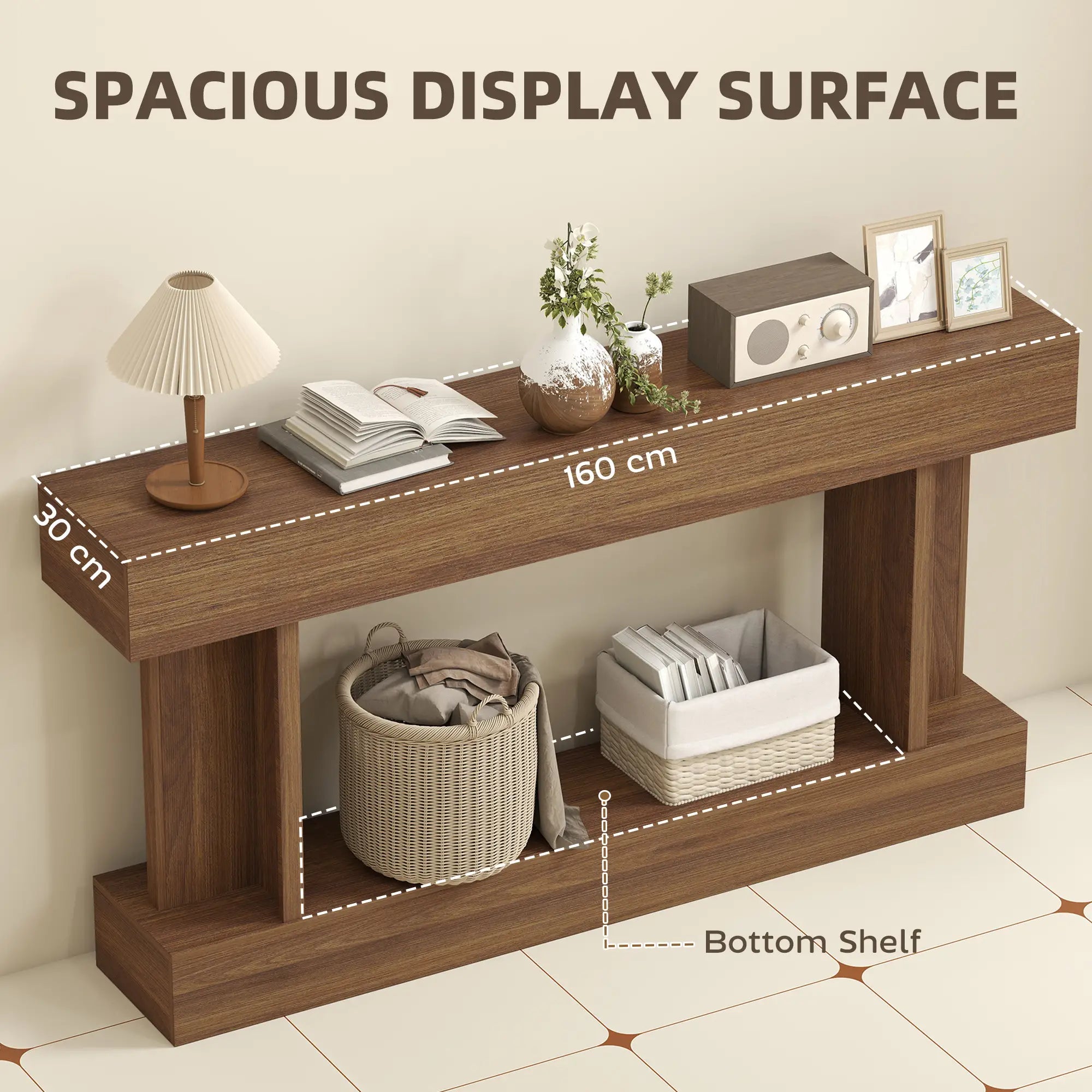 63 Inch Console Table, Vintage Narrow Entryway with Storage Shelf, Dark Brown Console Tables at Gallery Canada