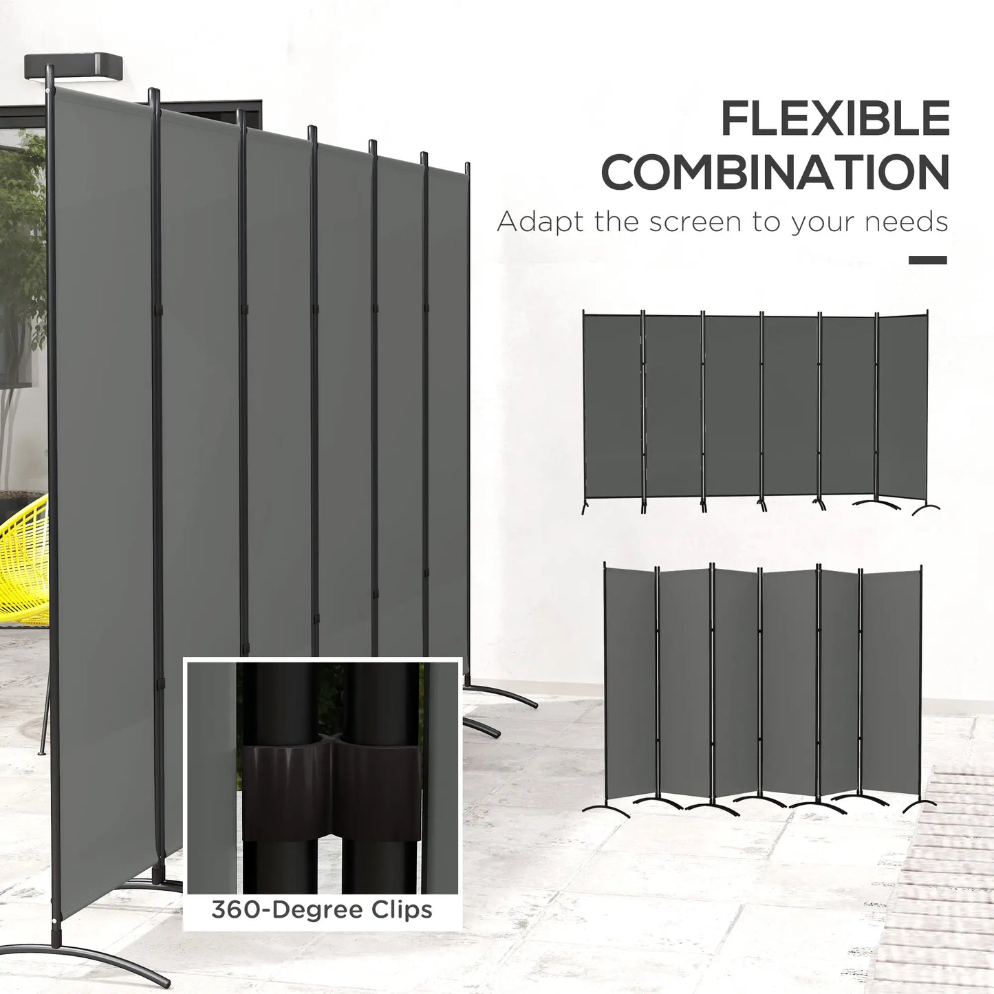 6 Panel Folding Room Divider, UV30+ Privacy Screen, Dark Grey Side Awnings at Gallery Canada