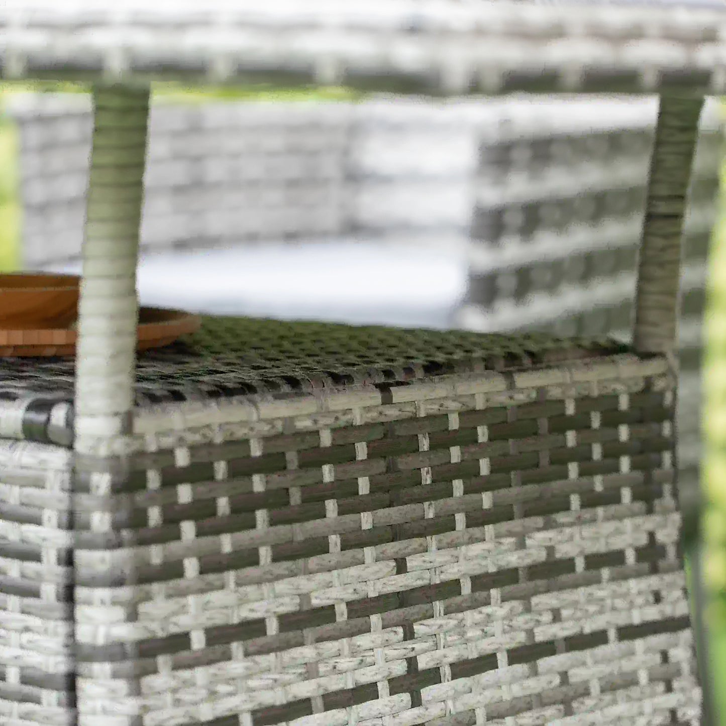 Garden Dining Table, Rattan with Glass Top, Storage Shelf, 59" x 34" x 29", Grey Outdoor Dining Sets at Gallery Canada