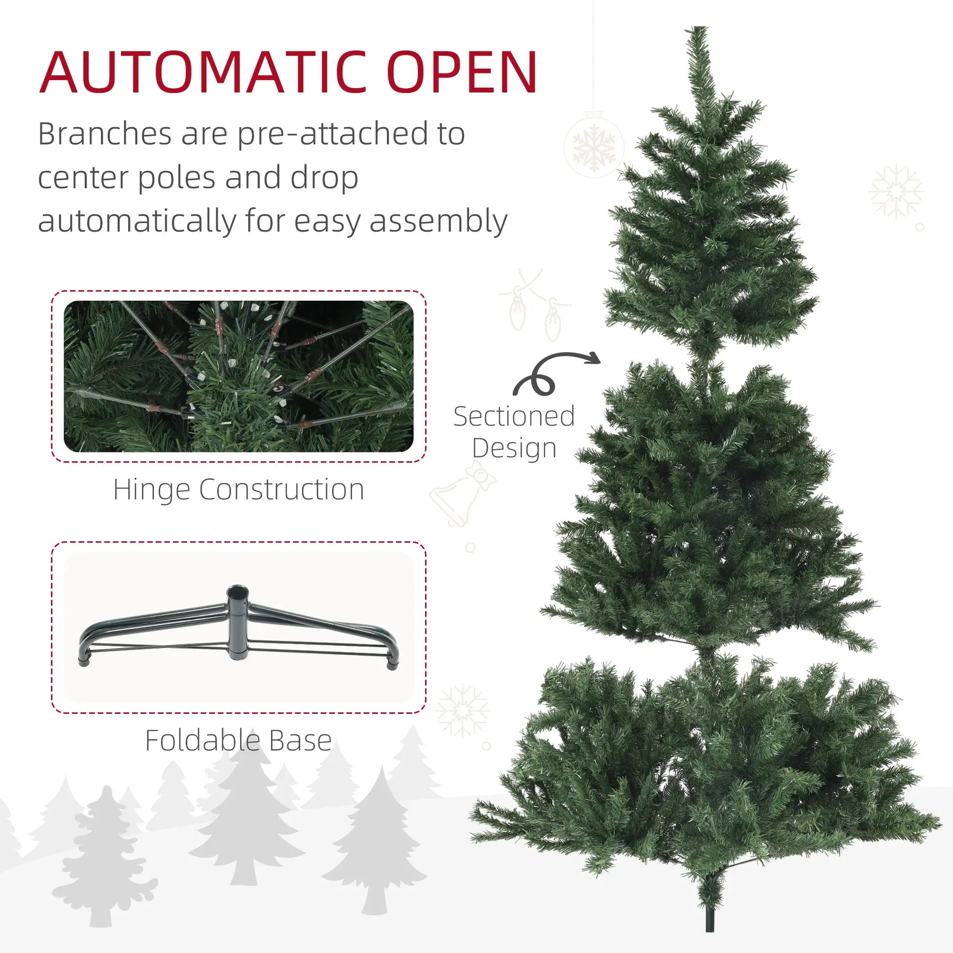 7.5ft Artificial Christmas Tree, Auto Open, Steel Base, Green Artificial Christmas Trees at Gallery Canada