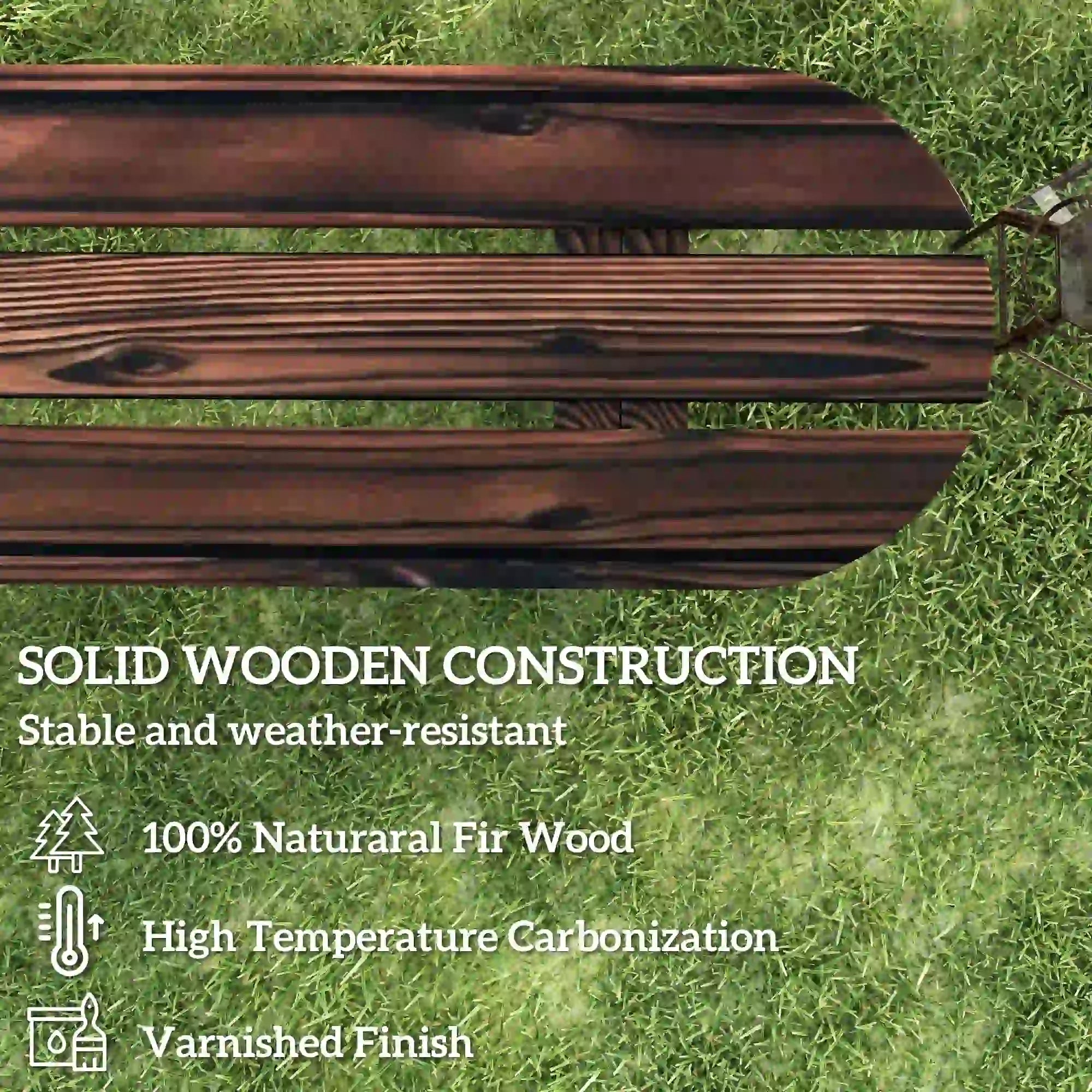 2-Person Outdoor Bench, Wood Garden Bench with Wagon Wheel Legs, Carbonized Outdoor Benches at Gallery Canada