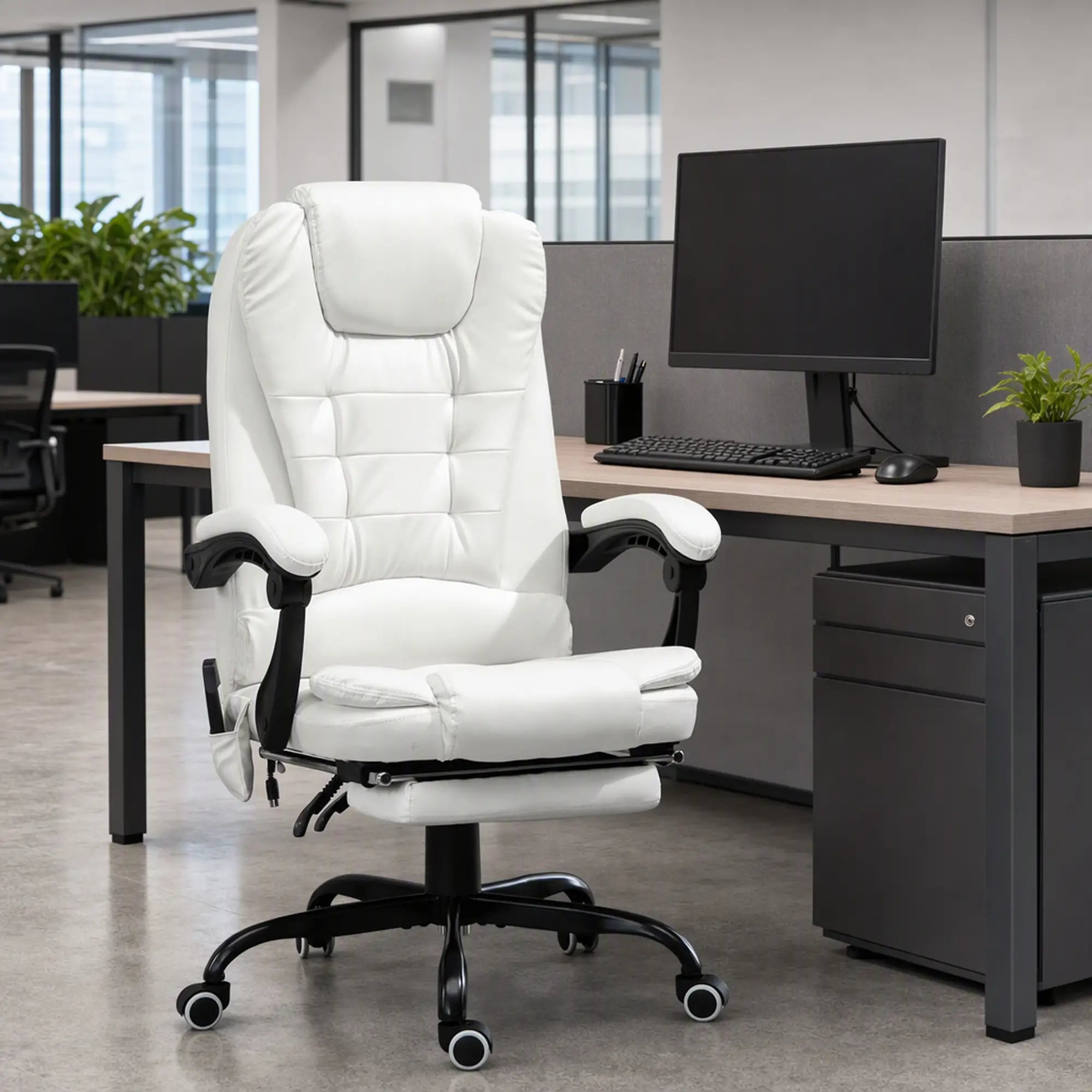 7-Point Vibrating Massage Chair, Reclining Office Chair, Adjustable Height, White Executive & Manager Chairs at Gallery Canada