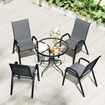 Five-Piece Steel Patio Set, Glass-Top Table, Dark Grey Outdoor Dining Sets at Gallery Canada