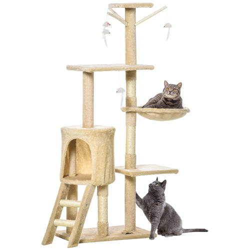 53 Cat Tree Tower, Kitten Activity Centre, Scratching Posts, Beige