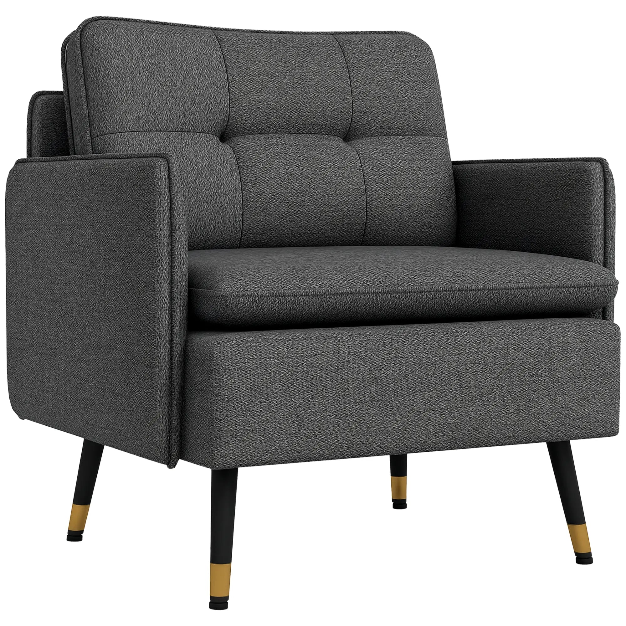 Modern Armchair, Upholstered Accent Chair, Tufted Back, Steel Legs, Dark Grey Accent Chairs at Gallery Canada