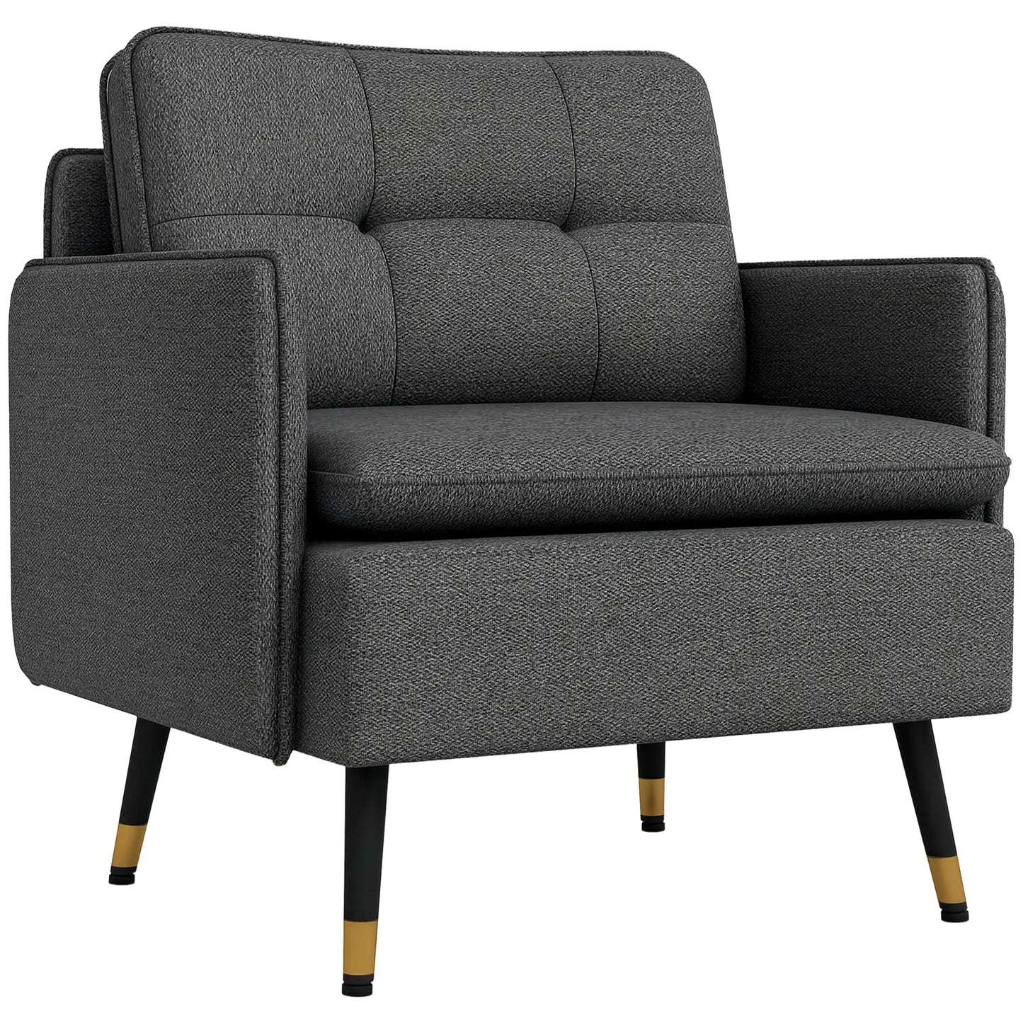 Modern Armchair, Upholstered Accent Chair, Tufted Back, Steel Legs, Dark Grey Accent Chairs at Gallery Canada