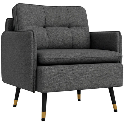 Modern Armchair, Upholstered Accent Chair, Tufted Back, Steel Legs, Dark Grey Accent Chairs at Gallery Canada