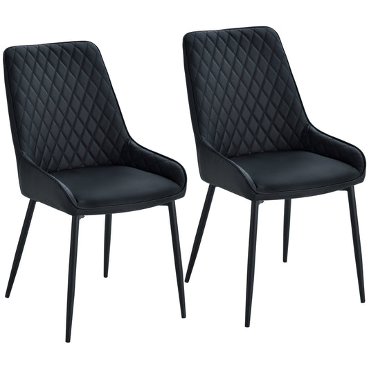 Dining Chairs Set of 2, Modern PU Leather Upholstered Kitchen Chairs with Diamond Tufted Backs and Steel Legs for Living Room, Black - Gallery Canada
