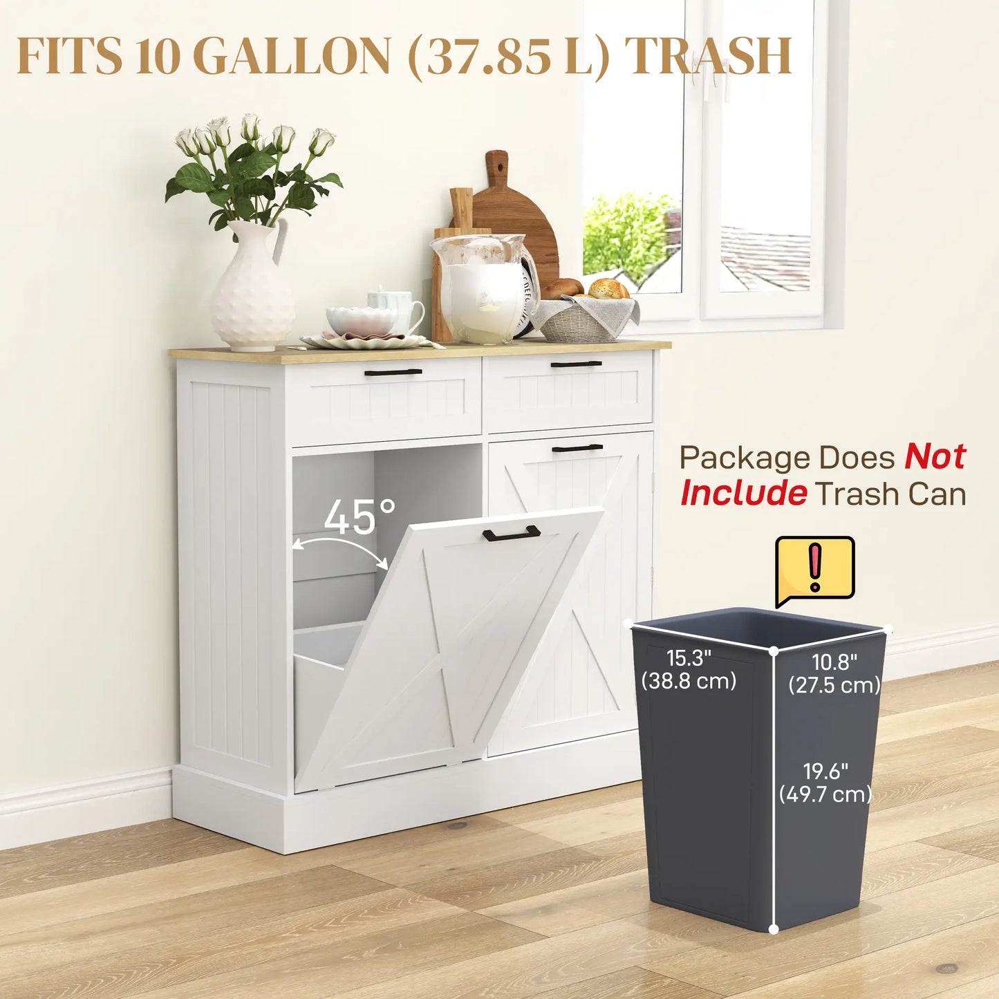 10 Gallon Hidden Garbage Bin Cabinet, Tilt Out Trash, White Bar Cabinets at Gallery Canada