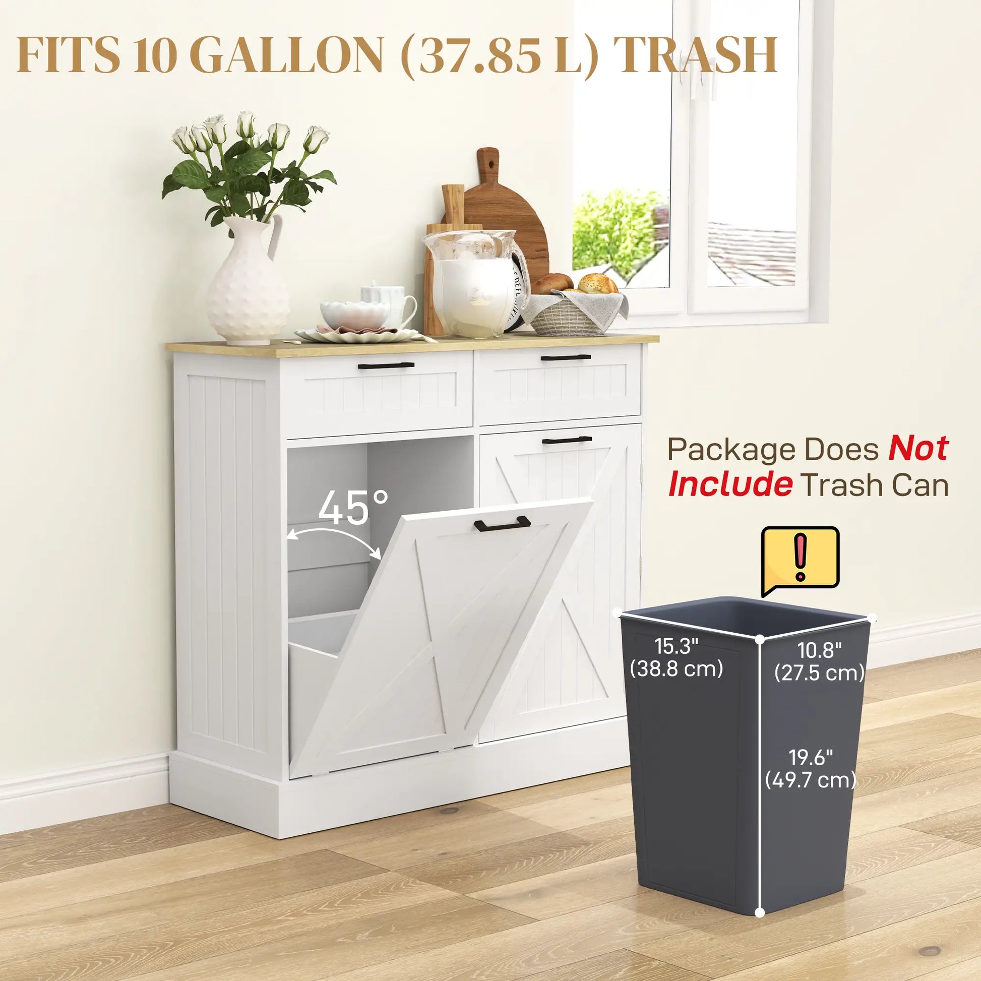 10 Gallon Hidden Garbage Bin Cabinet, Tilt Out Trash, White Bar Cabinets at Gallery Canada