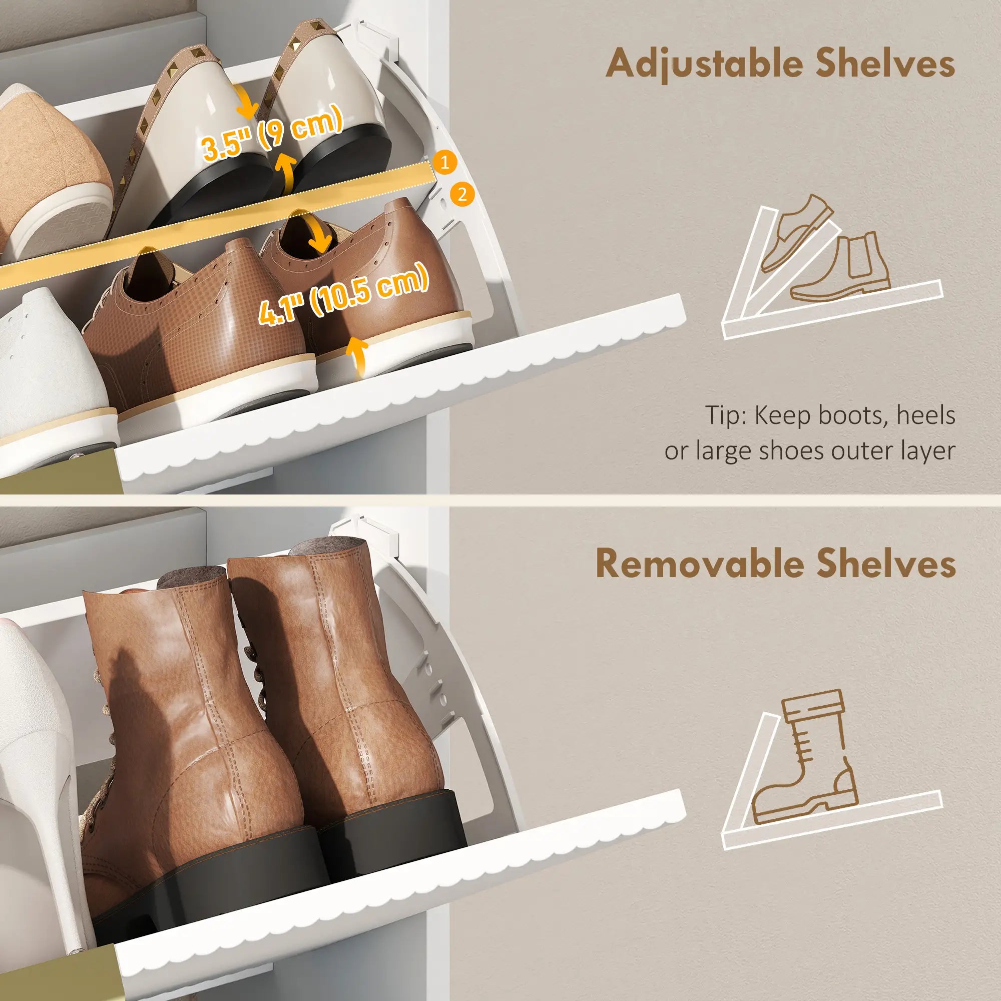 Narrow Shoe Cabinet With 2 Flip Drawers, Top Shelf, White Shoe Storage Cabinets & Racks at Gallery Canada