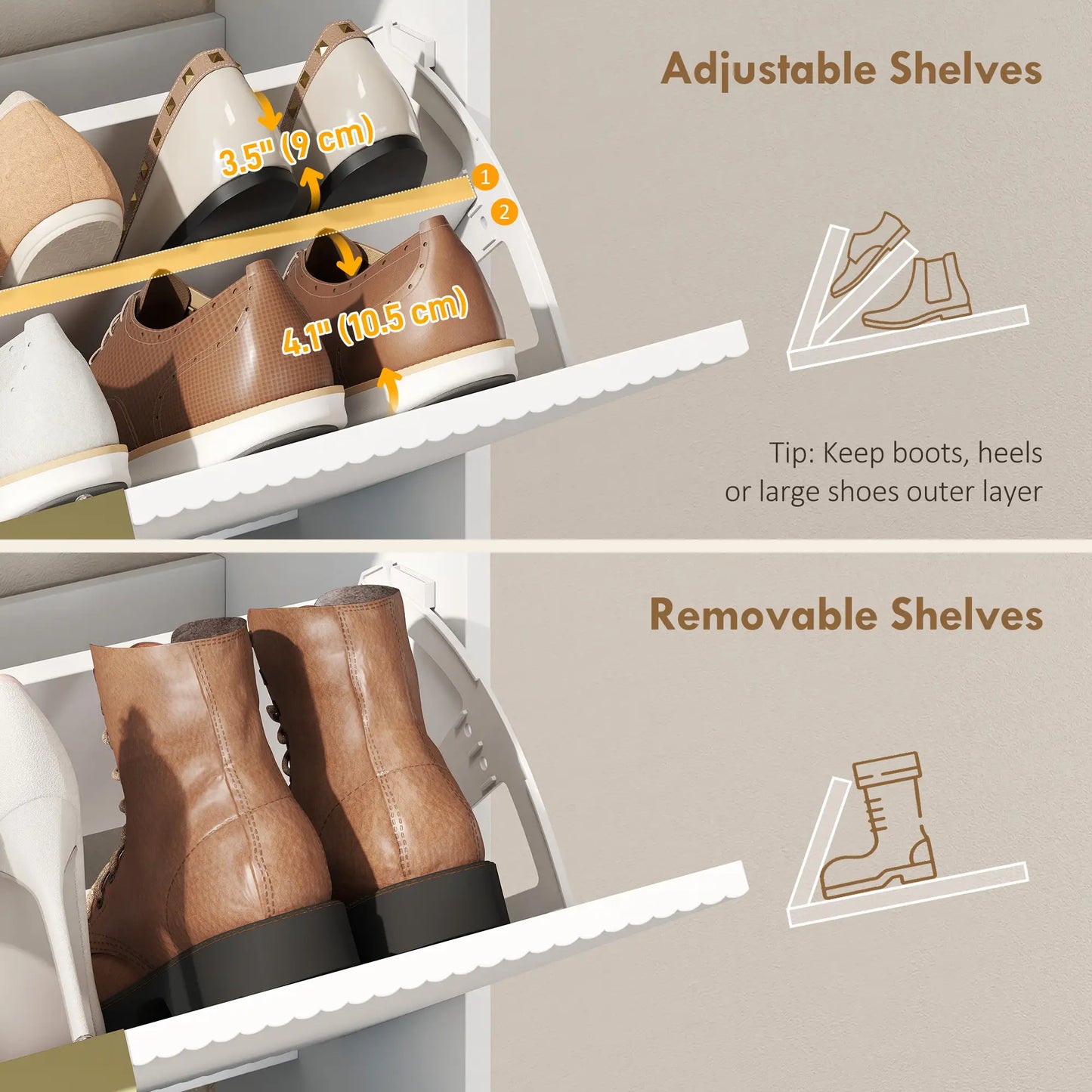 Narrow Shoe Cabinet With 2 Flip Drawers, Top Shelf, White Shoe Storage Cabinets & Racks at Gallery Canada