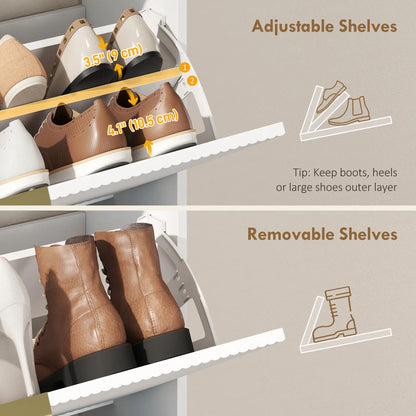 Narrow Shoe Cabinet With 2 Flip Drawers, Top Shelf, White Shoe Storage Cabinets & Racks at Gallery Canada