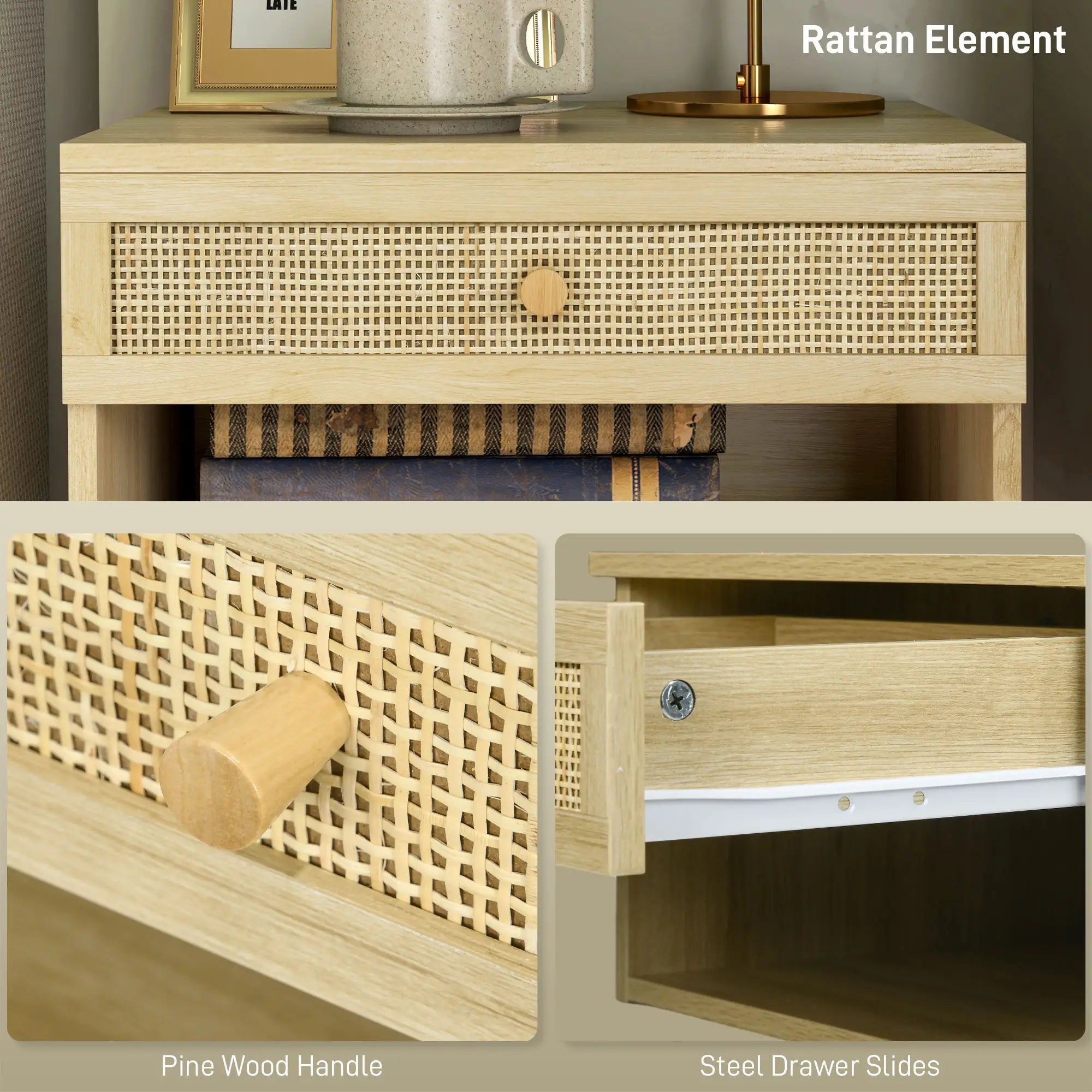 Floating Nightstand Set of 2, Wall Mounted Bedside Table with Drawer, Natural Wood Bedside Tables at Gallery Canada