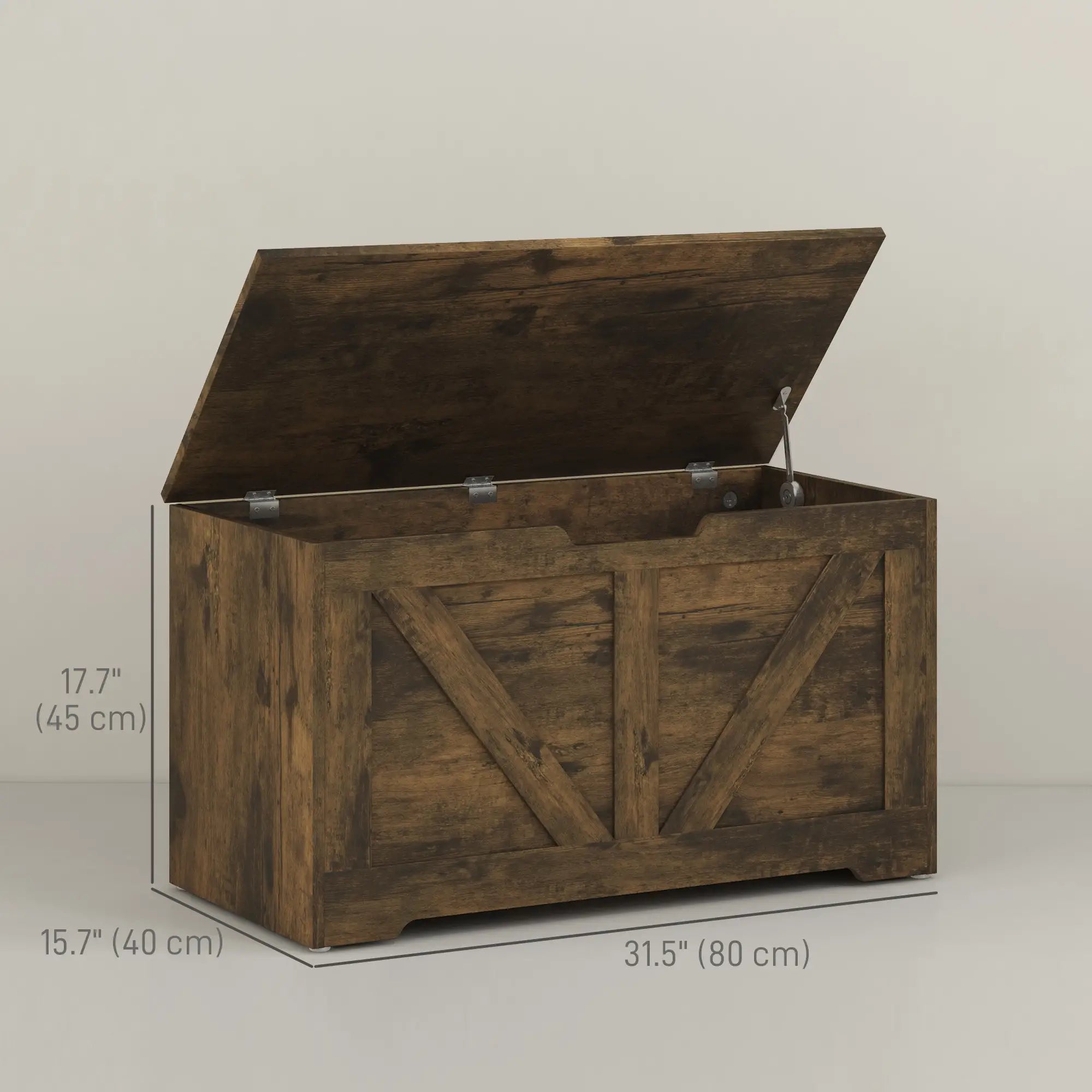 31.5 Inches Wooden Storage Chest, 2 Safety Hinges, Brown Wood Grain Storage Cabinets at Gallery Canada