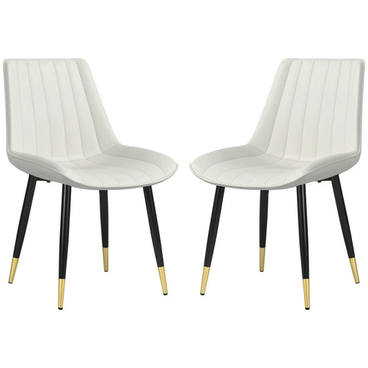 Modern Dining Chairs Set of 2, PU Leather Upholstery, Steel Legs, Cream Bar Stools Cream, Black, Gold at Gallery Canada
