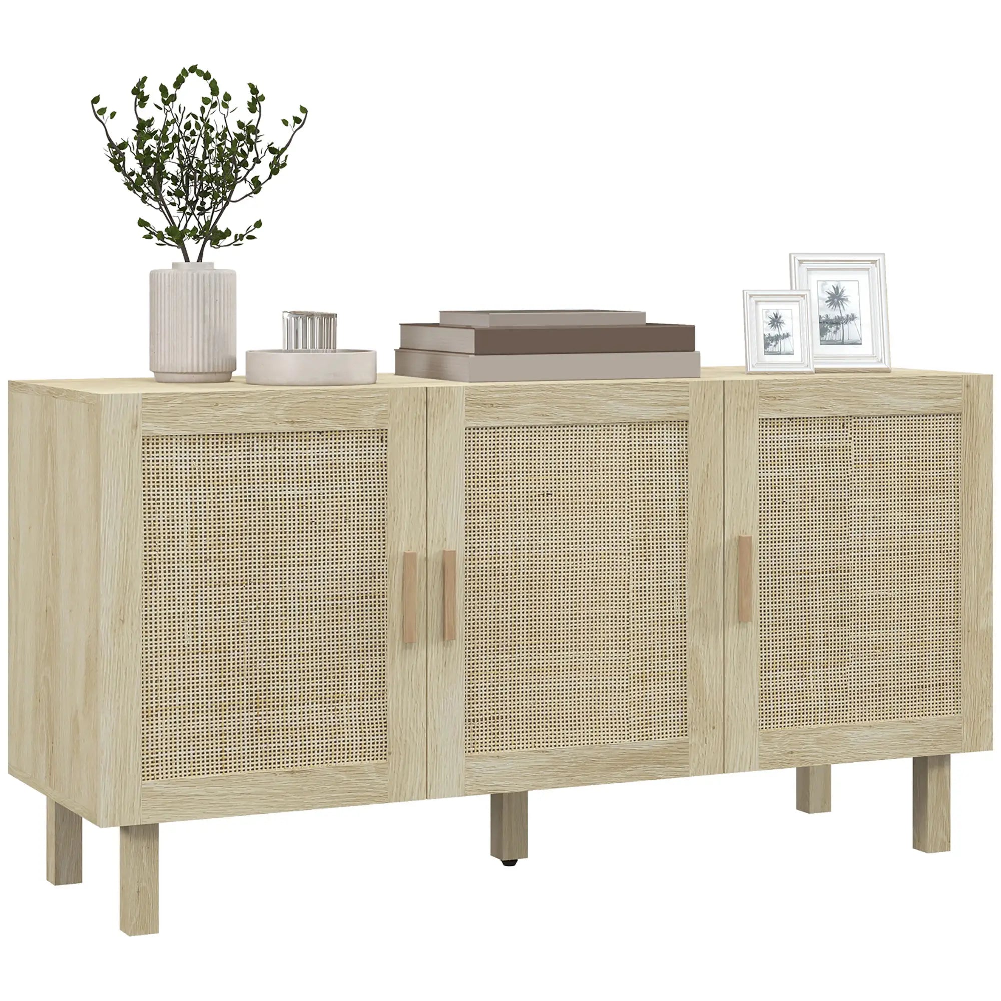 Boho Sideboard Buffet, 3 Rattan Doors, Adjustable Shelves, Natural Storage Cabinets at Gallery Canada