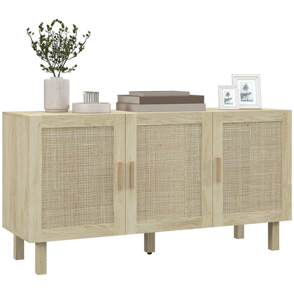 Boho Sideboard Buffet, 3 Rattan Doors, Adjustable Shelves, Natural Storage Cabinets at Gallery Canada