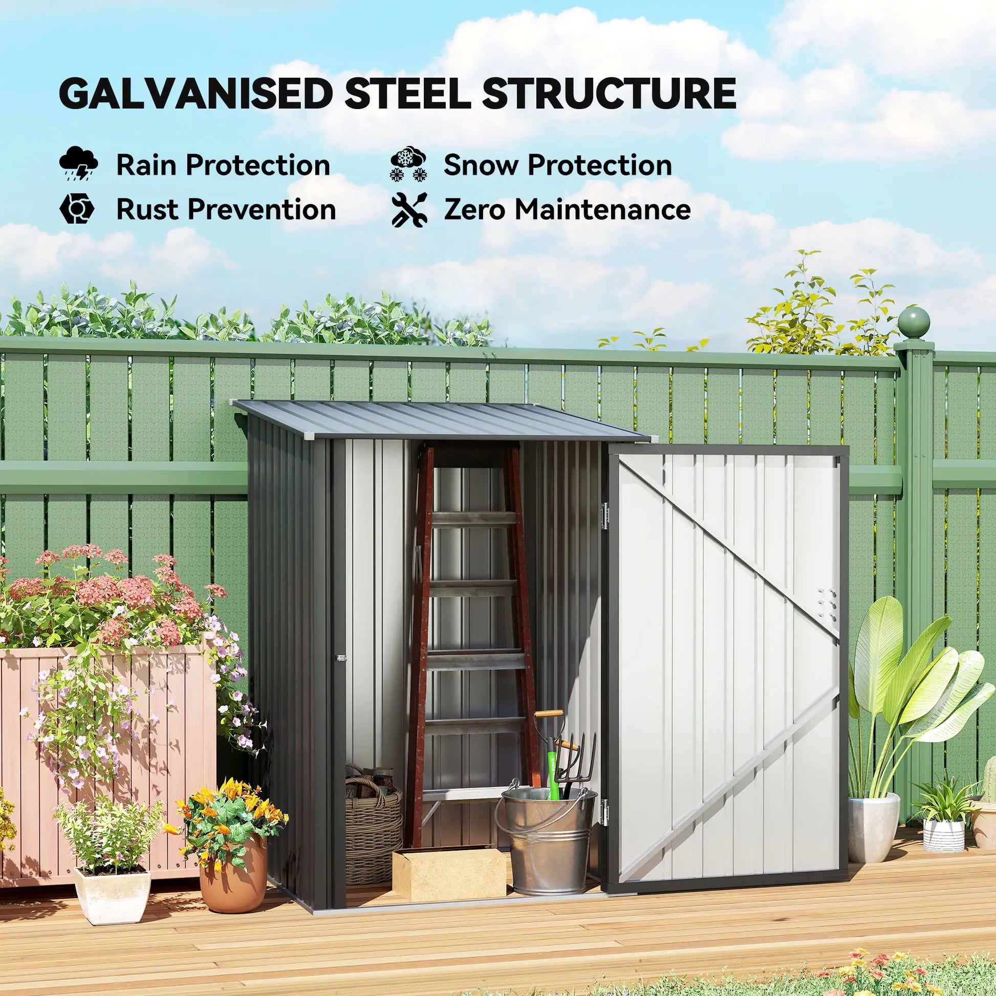 3.3' x 3.4' Lean-To Storage Shed, Galvanized Steel, Lockable Door, Dark Gray Sheds at Gallery Canada
