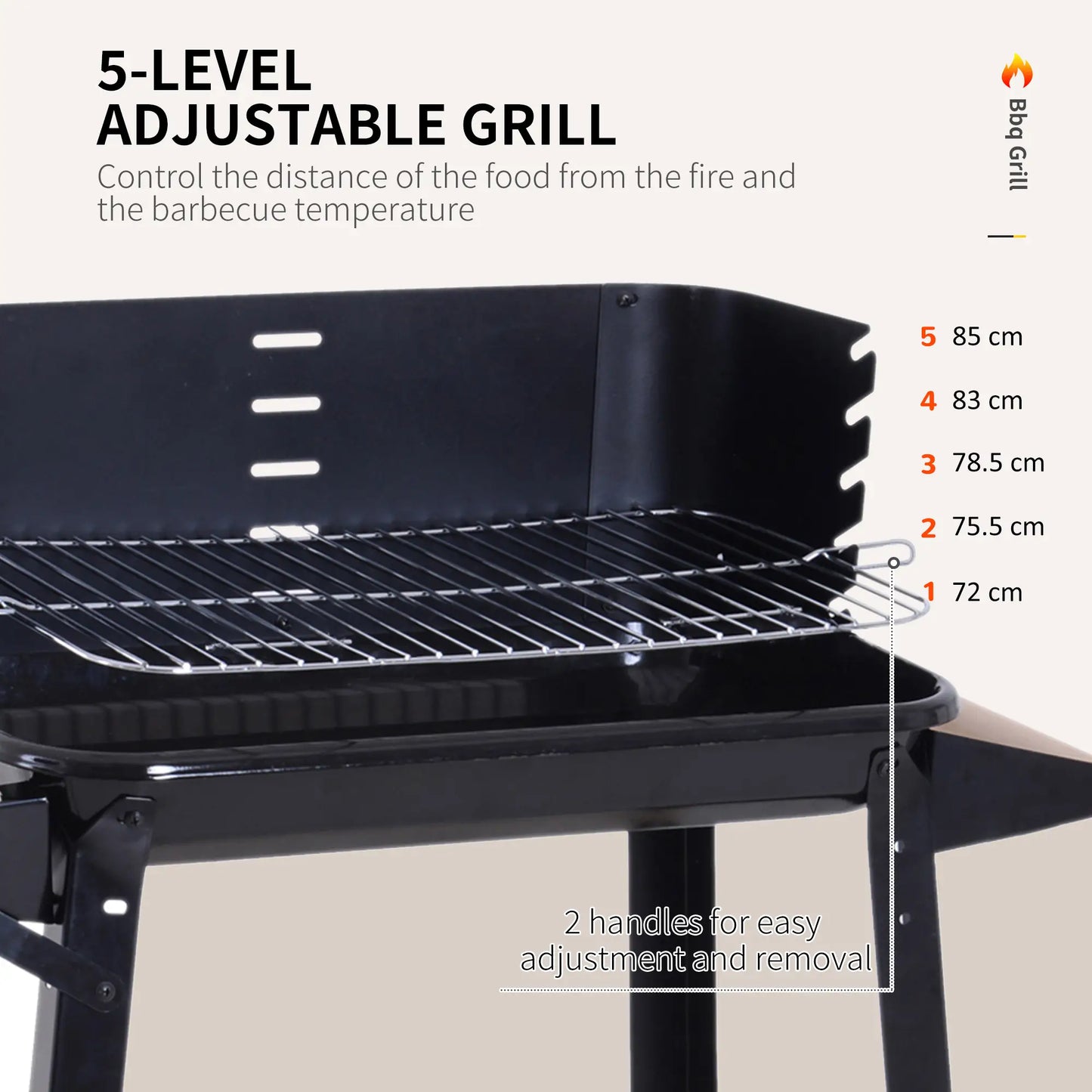 Charcoal BBQ Grill With Side Trays, Storage Shelf, Wheels