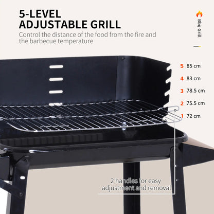 Charcoal BBQ Grill With Side Trays, Storage Shelf, Wheels