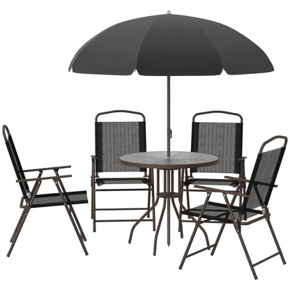 6-Piece Outdoor Dining Set, Round Table, 4 Folding Chairs, Black