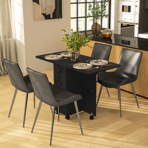 Drop Leaf Dining Table, Mobile Folding Table on Wheels, Black