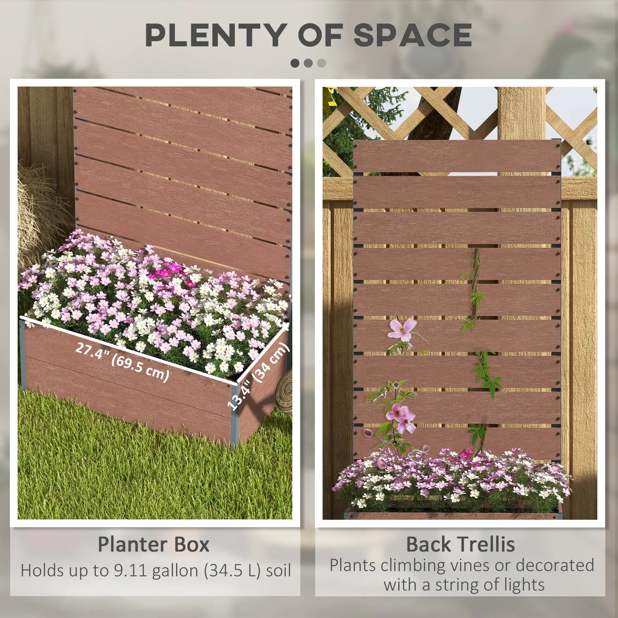 Raised Garden Bed With Trellis, Elevated Planter Box, 28