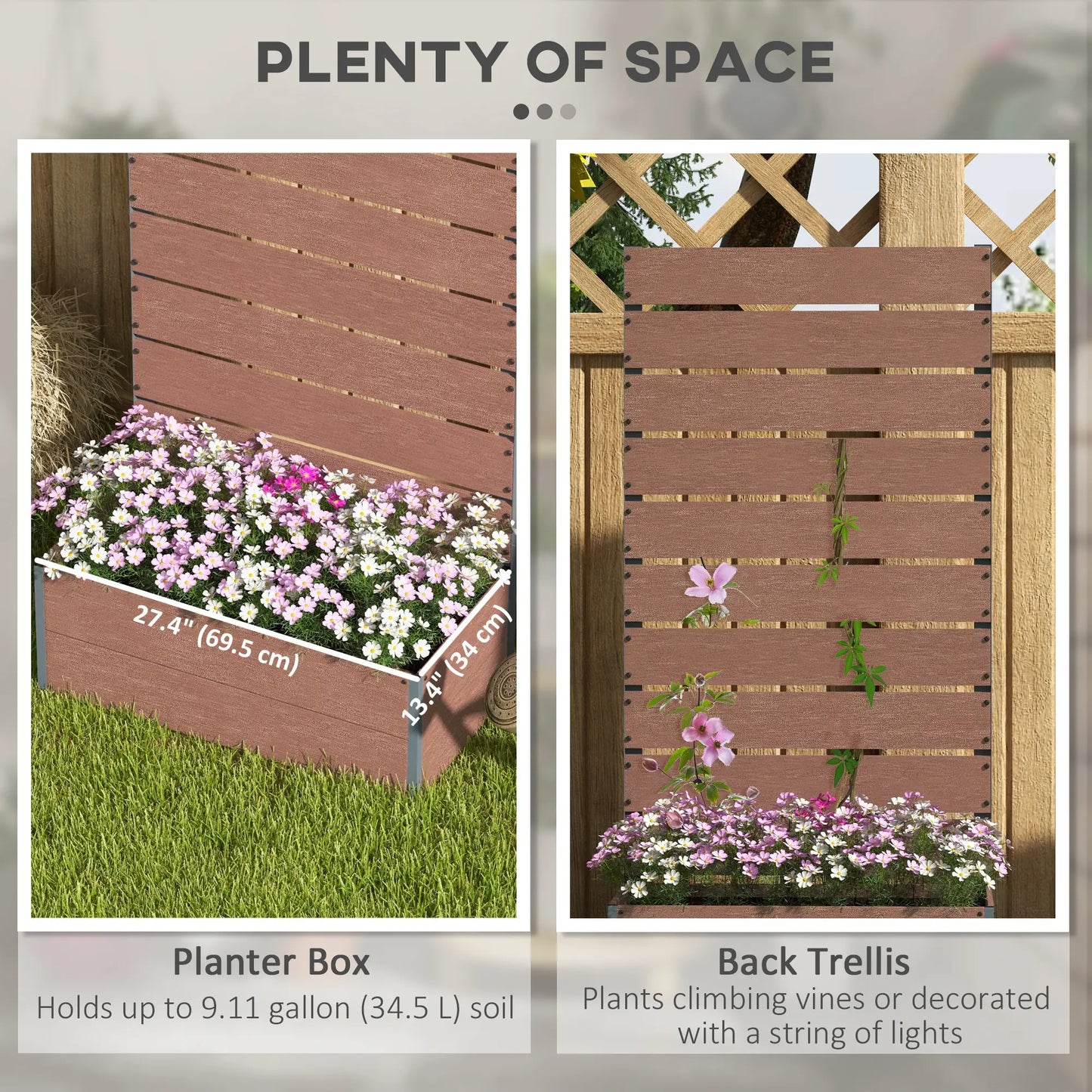 Raised Garden Bed With Trellis, Elevated Planter Box, 28" x 15" x 59", Light Brown Wooden Planter Boxes at Gallery Canada