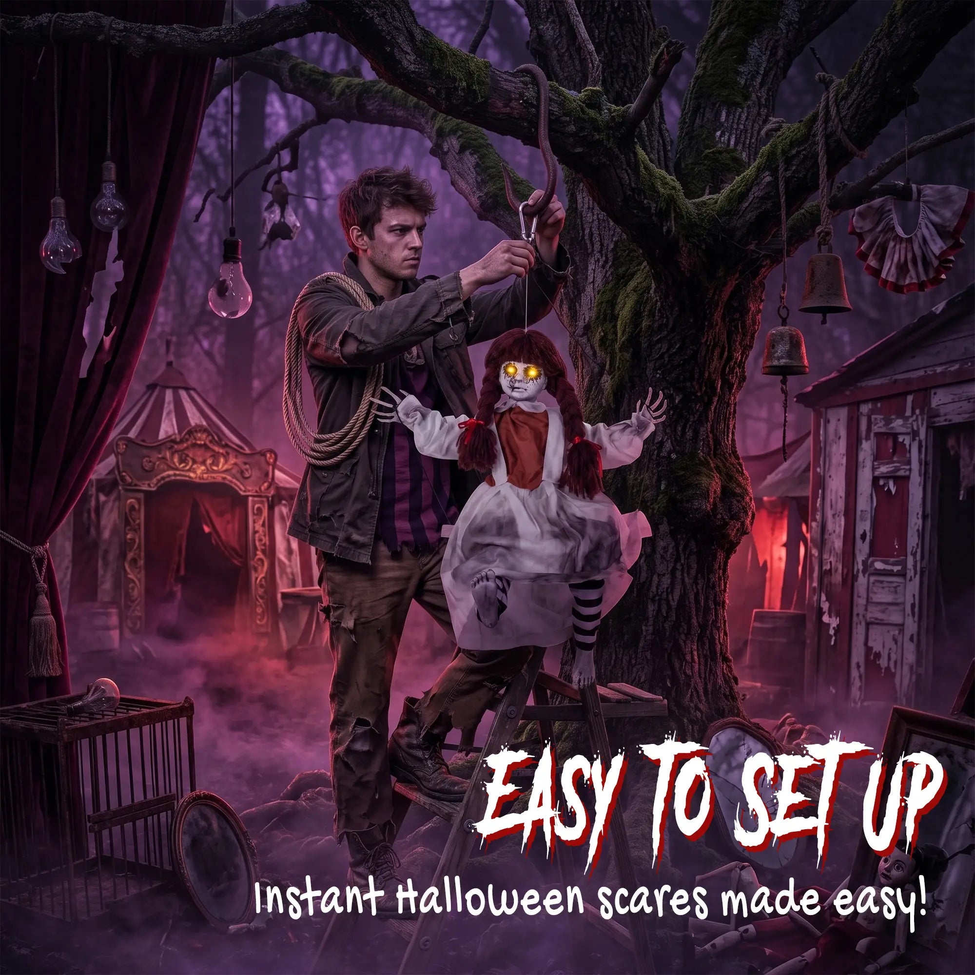 Halloween Animated Creepy Girl Swing, Light-Up Eyes, Sound Halloween Decorations at Gallery Canada