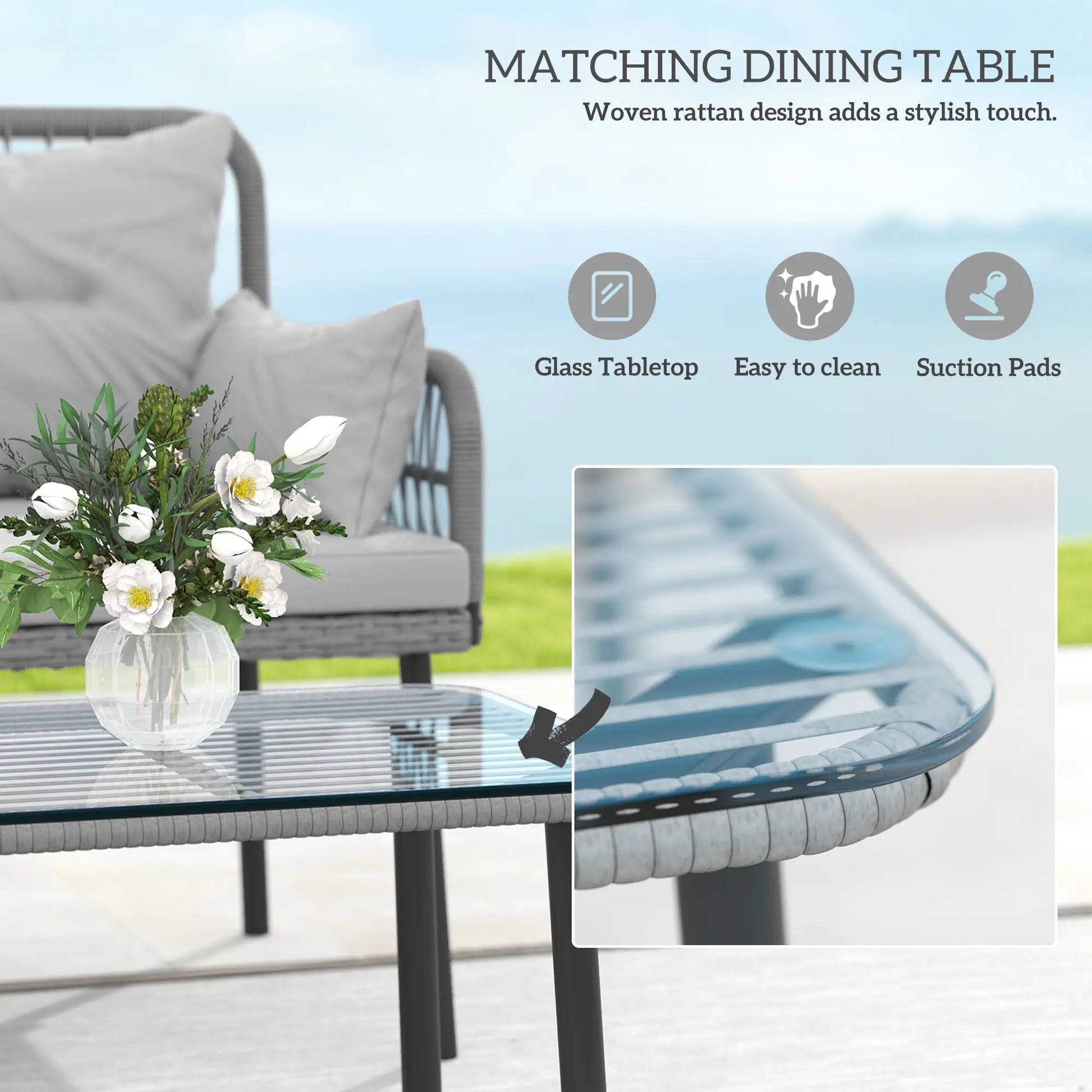 2-Piece Wicker Patio Set, Small Loveseat with Glass Table, Light Grey Patio Furniture Sets at Gallery Canada