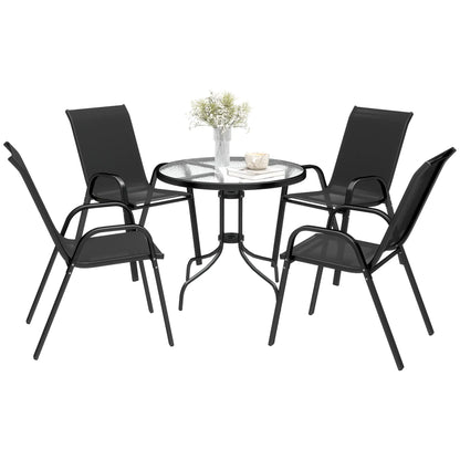 Five-Piece Steel Patio Set, Glass-Top Table, Black