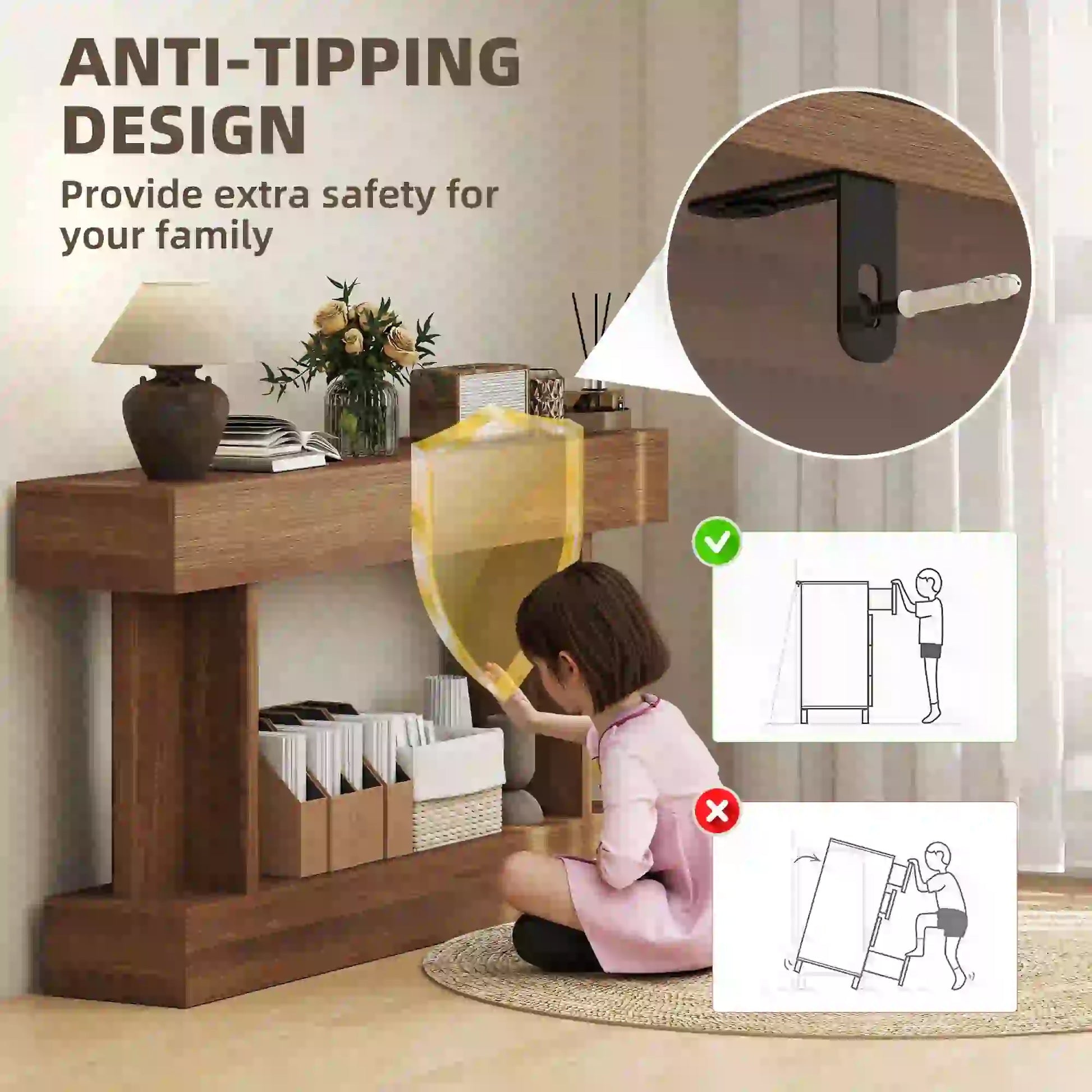 63 Inch Console Table, Vintage Narrow Entryway with Storage Shelf, Dark Brown Console Tables at Gallery Canada