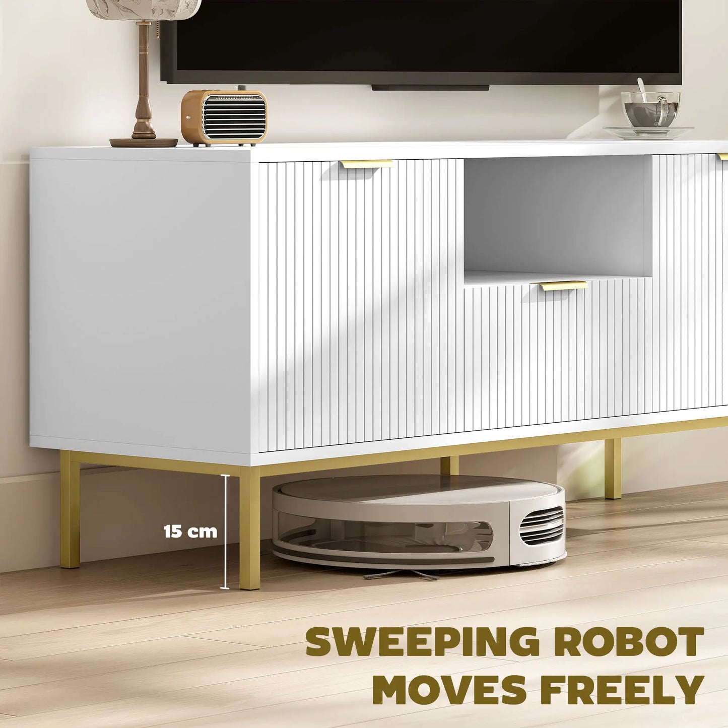 TV Console For 40 Inch TVs, Entertainment Center With RGB LED Lights, White