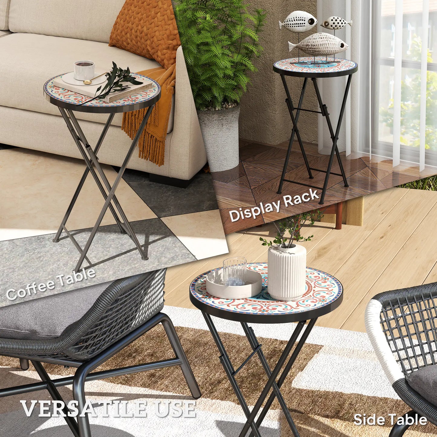Mosaic Outdoor Patio Side Table, 14" Round, Mixed Colour, Colour Patio Side Tables at Gallery Canada