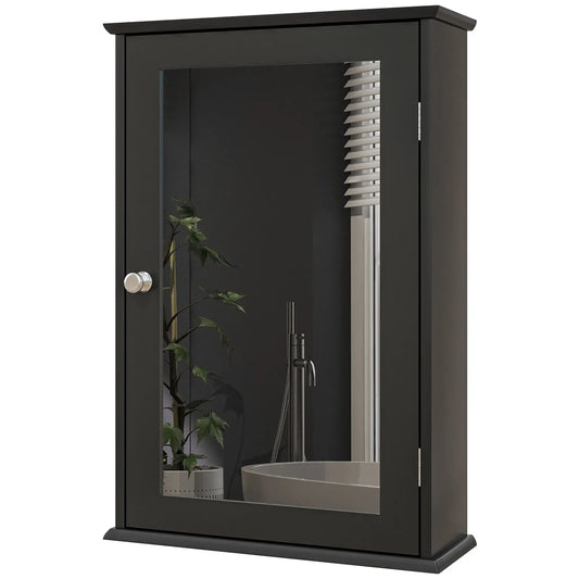 Wall Mounted Bathroom Mirror Cabinet with Shelves, Black