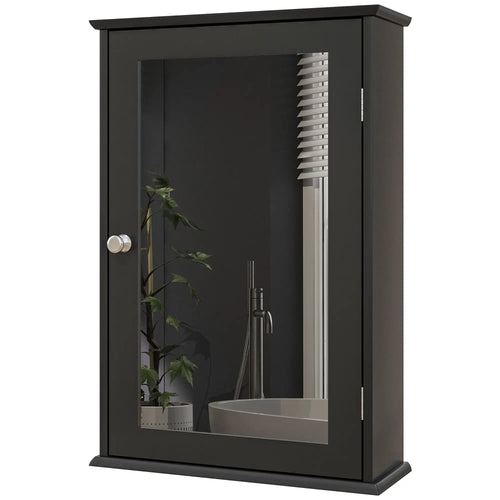 Wall Mounted Bathroom Mirror Cabinet with Shelves, Black