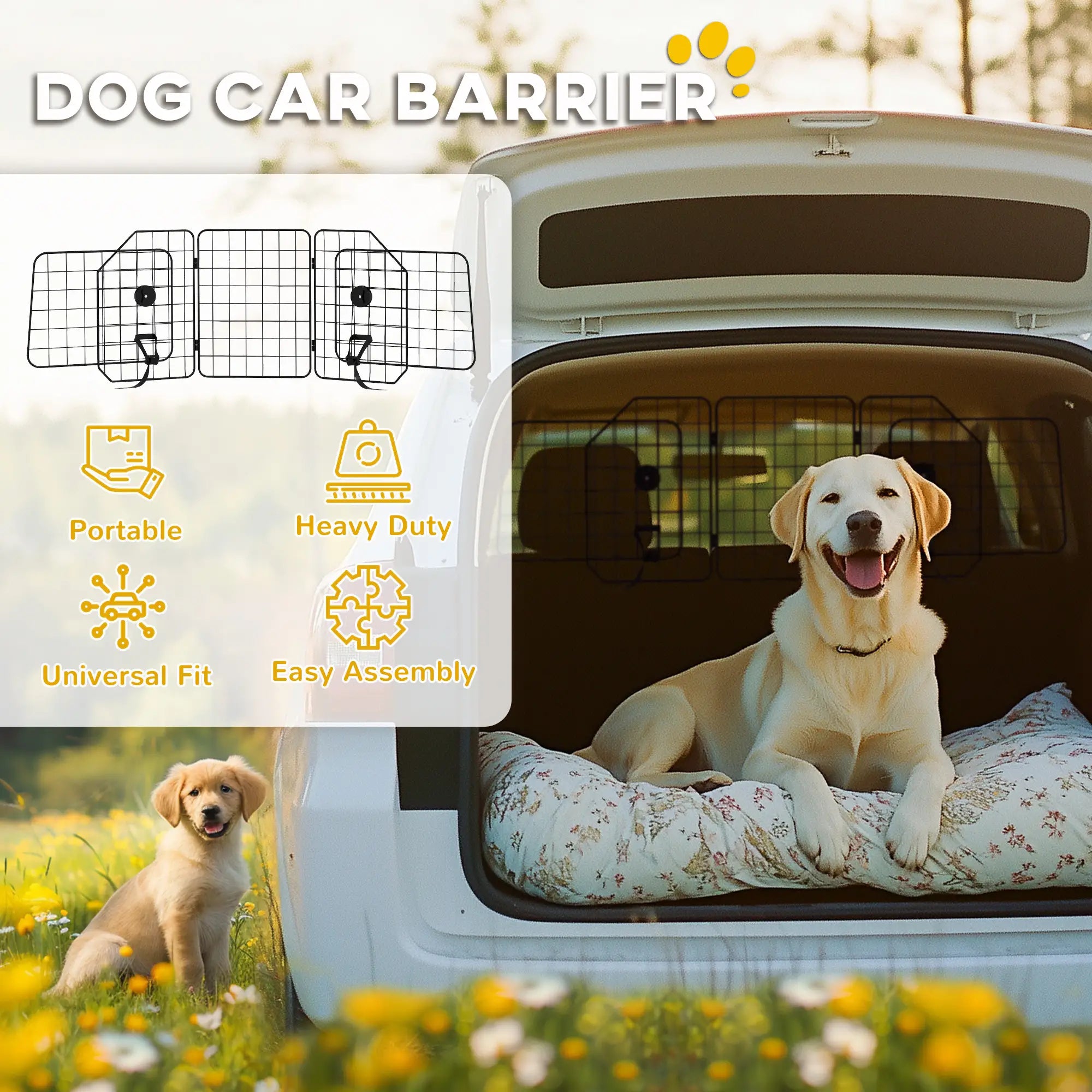 Dog Car Barrier, Adjustable SUV Trunk Divider, Heavy-Duty Steel Wire Mesh, Black Dog PlayPens at Gallery Canada