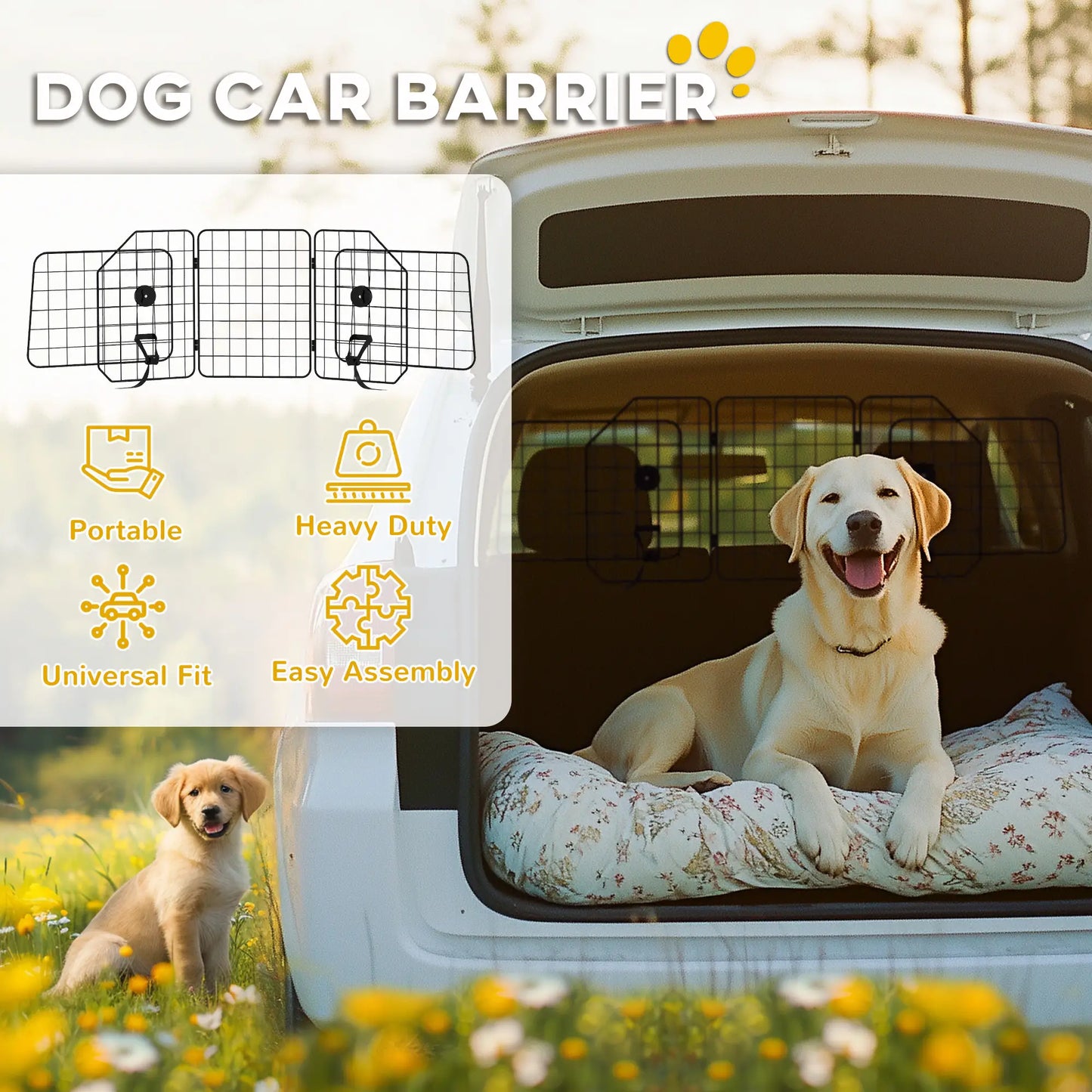 Dog Car Barrier, Adjustable SUV Trunk Divider, Heavy-Duty Steel Wire Mesh, Black Dog PlayPens at Gallery Canada