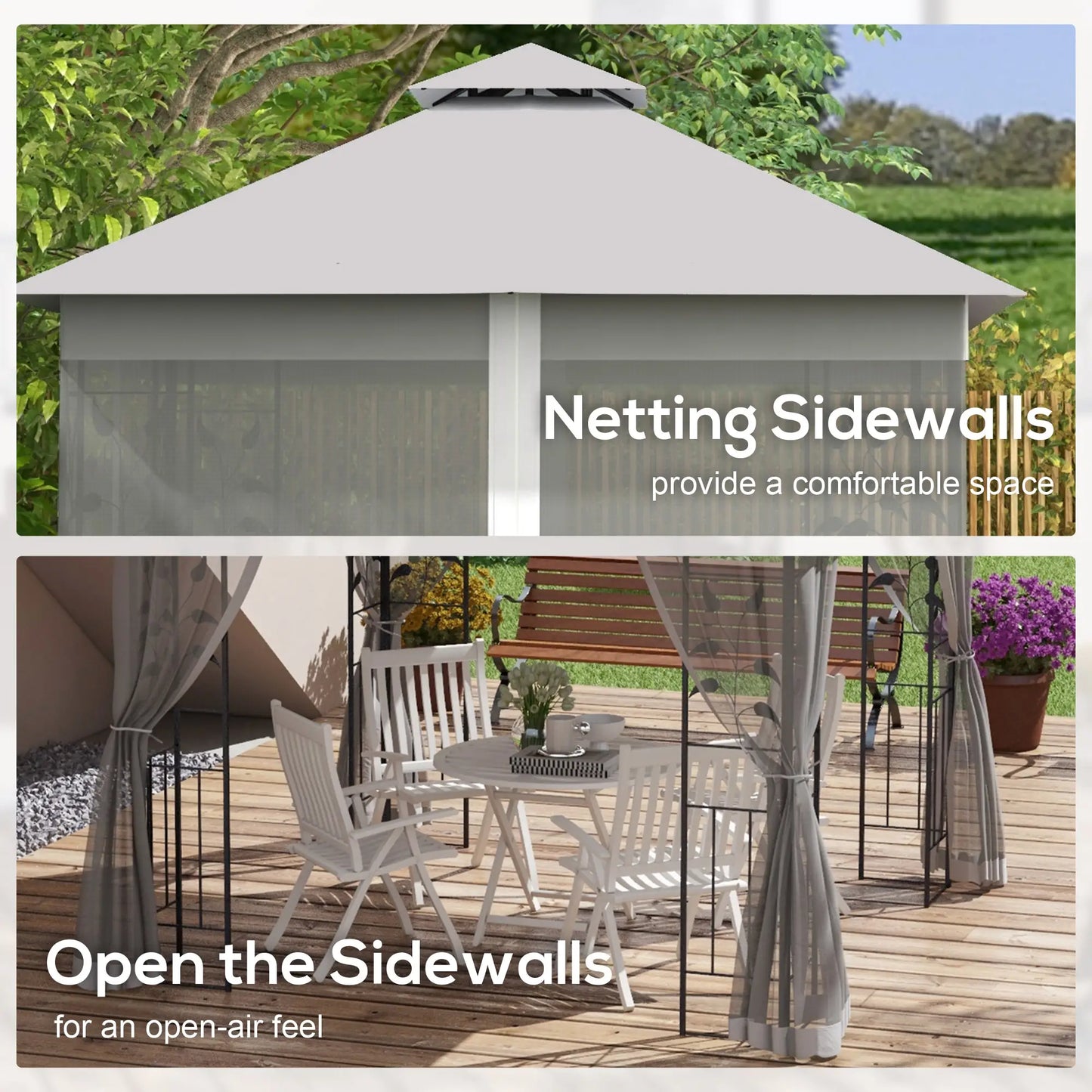 10'x10' Steel Patio Gazebo, Soft-Top, 2-Tier Polyester Roof, Light Grey Gazebos at Gallery Canada