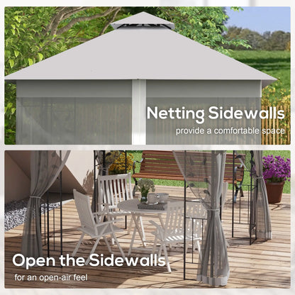 10'x10' Steel Patio Gazebo, Soft-Top, 2-Tier Polyester Roof, Light Grey Gazebos at Gallery Canada